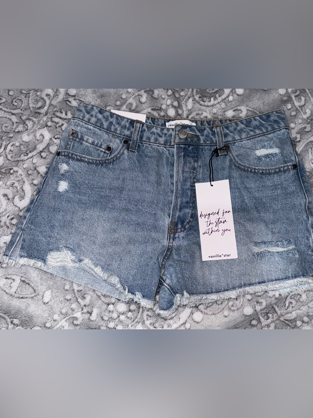 NWT Vanilla Star Festival Denim Shorts W27 Size 5 Distressed Frayed